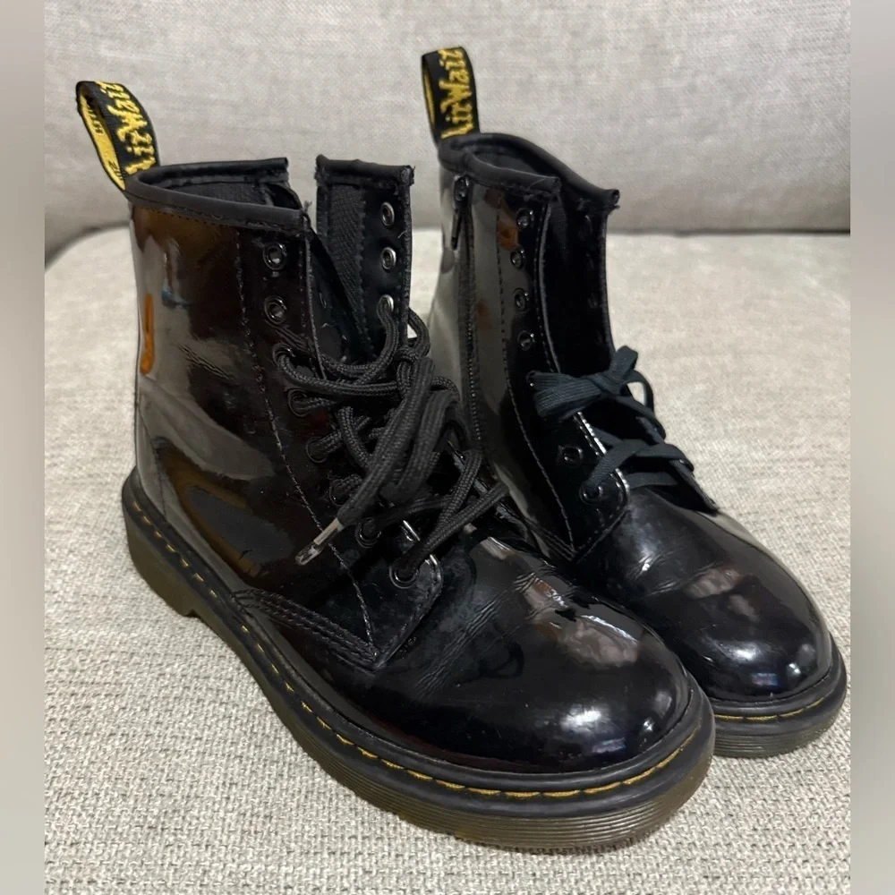 Dr. Martens Black Lace-Up Boots with Yellow Stitching
